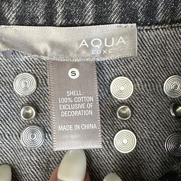 Aqua Luxe SM metal studded denim jean jacket handpainted horse native American - Picture 11 of 11